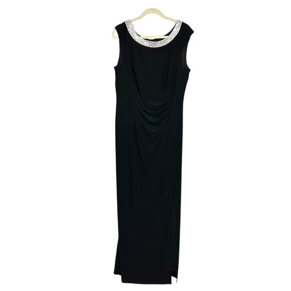 Alex Evenings Embellished Sleeveless Maxi Dress NWT Womens Sz 18 Black Side Slit - Picture 1 of 8
